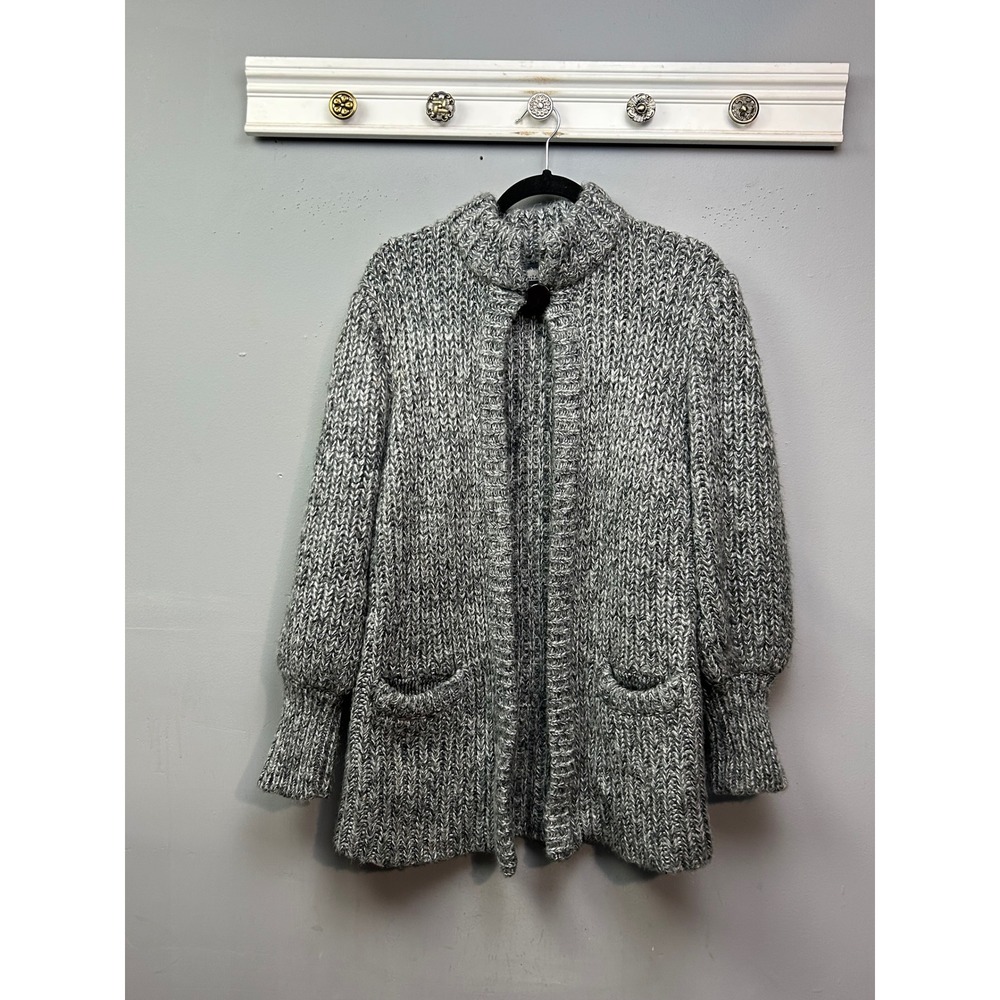 Bramble Lane Chunky Knit Mock Neck Cardigan‎ Sweater Womens Medium Pockets Gray
